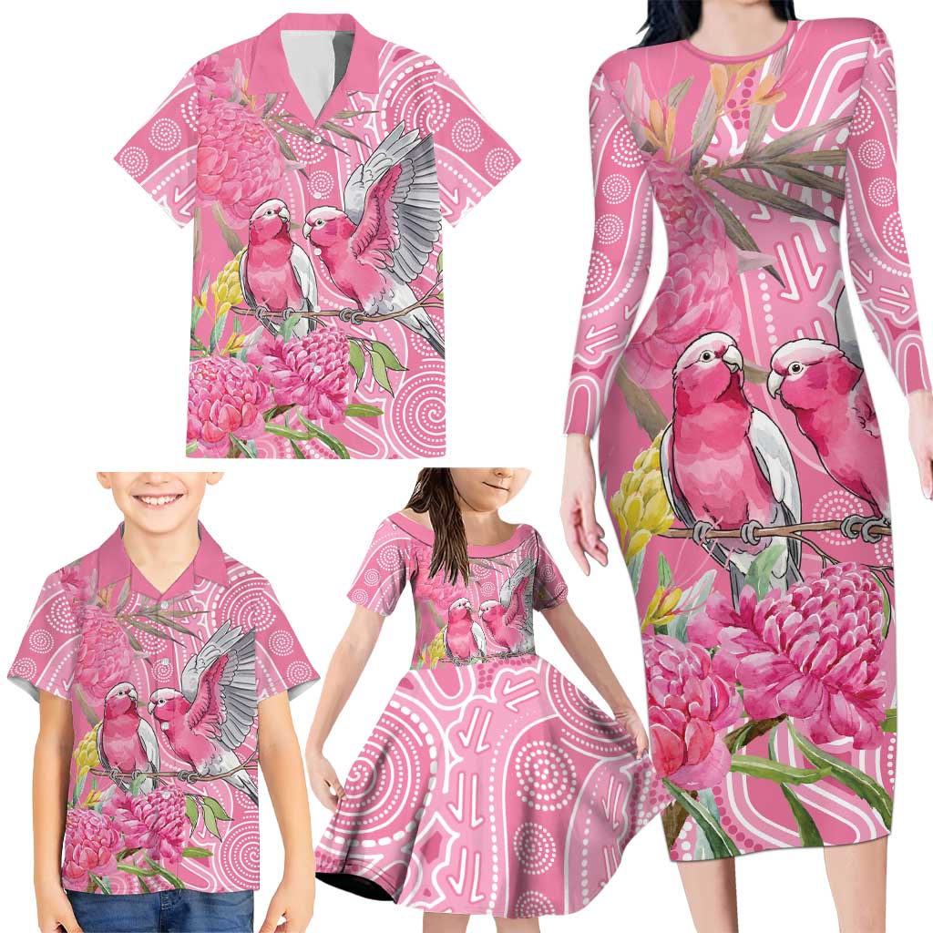 Australia Pink Galah Family Matching Long Sleeve Bodycon Dress and Hawaiian Shirt Rose-breasted Cockatoo Waratah Indigenous Art - Aussie Hoodie