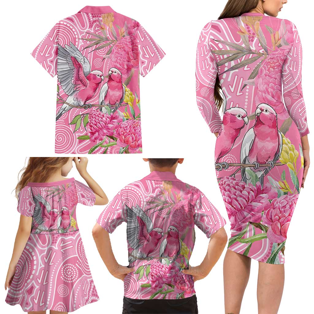 Australia Pink Galah Family Matching Long Sleeve Bodycon Dress and Hawaiian Shirt Rose-breasted Cockatoo Waratah Indigenous Art - Aussie Hoodie