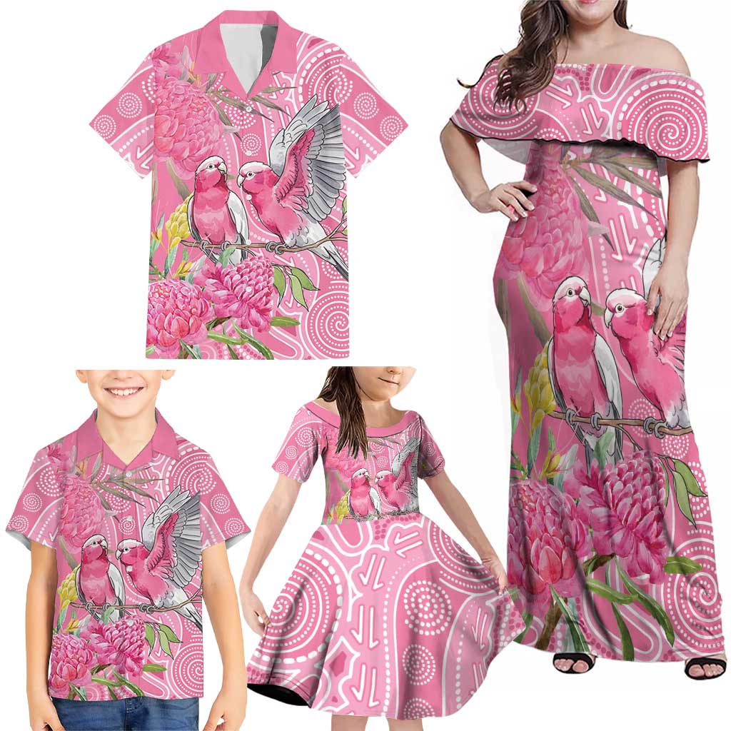 Australia Pink Galah Family Matching Off Shoulder Maxi Dress and Hawaiian Shirt Rose-breasted Cockatoo Waratah Indigenous Art - Aussie Hoodie