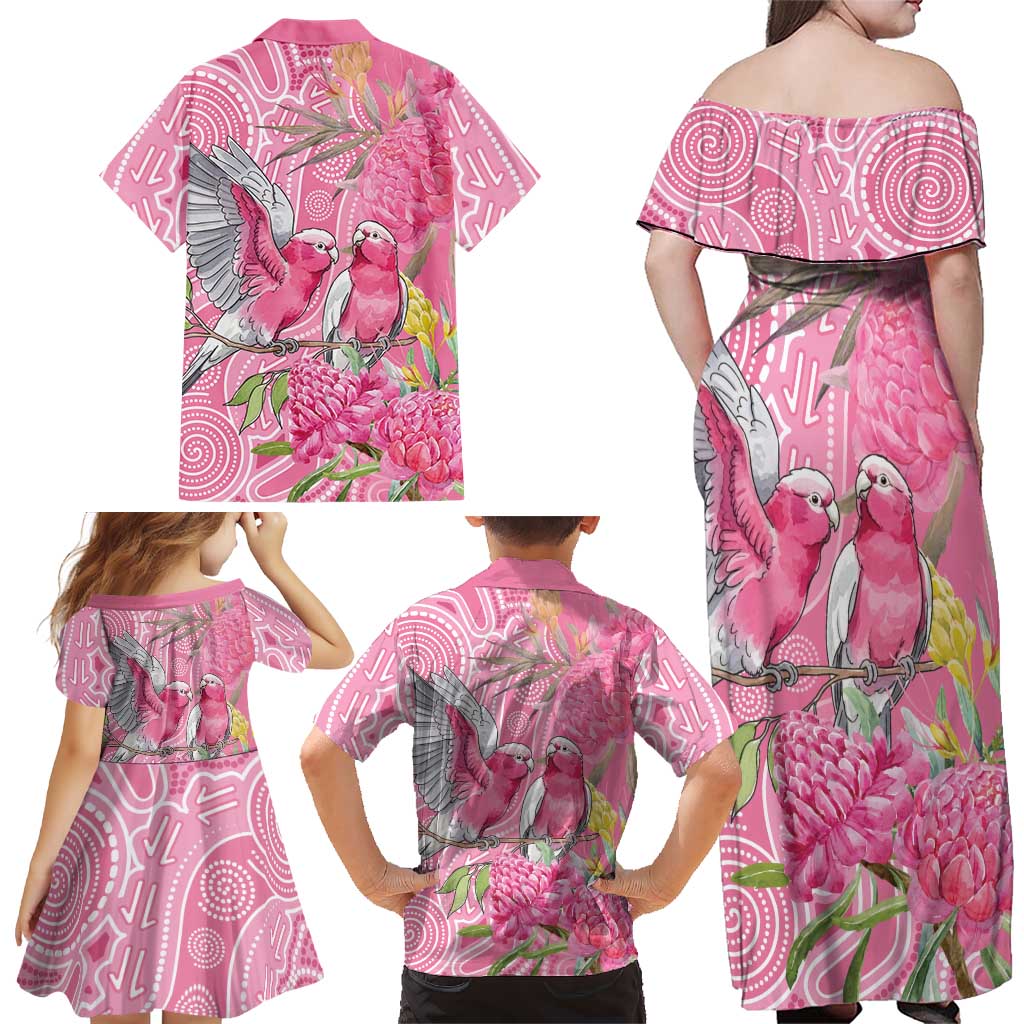 Australia Pink Galah Family Matching Off Shoulder Maxi Dress and Hawaiian Shirt Rose-breasted Cockatoo Waratah Indigenous Art - Aussie Hoodie