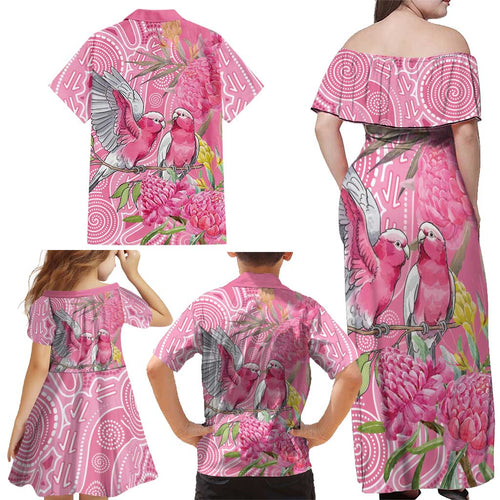 Australia Pink Galah Family Matching Off Shoulder Maxi Dress and Hawaiian Shirt Rose-breasted Cockatoo Waratah Indigenous Art - Aussie Hoodie