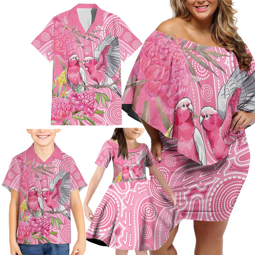 Australia Pink Galah Family Matching Off Shoulder Short Dress and Hawaiian Shirt Rose-breasted Cockatoo Waratah Indigenous Art - Aussie Hoodie