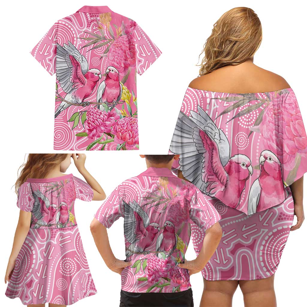 Australia Pink Galah Family Matching Off Shoulder Short Dress and Hawaiian Shirt Rose-breasted Cockatoo Waratah Indigenous Art - Aussie Hoodie