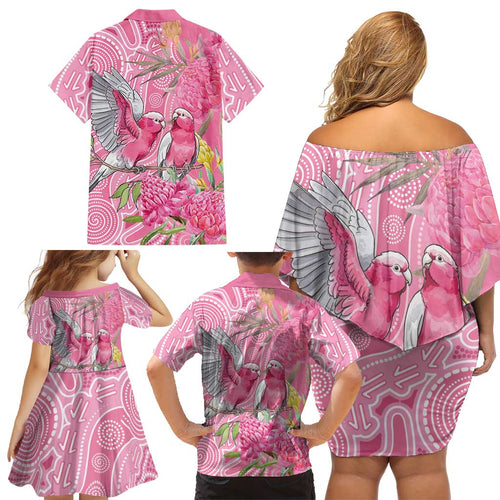 Australia Pink Galah Family Matching Off Shoulder Short Dress and Hawaiian Shirt Rose-breasted Cockatoo Waratah Indigenous Art - Aussie Hoodie