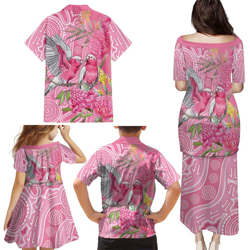 Australia Pink Galah Family Matching Puletasi and Hawaiian Shirt Rose-breasted Cockatoo Waratah Indigenous Art - Aussie Hoodie