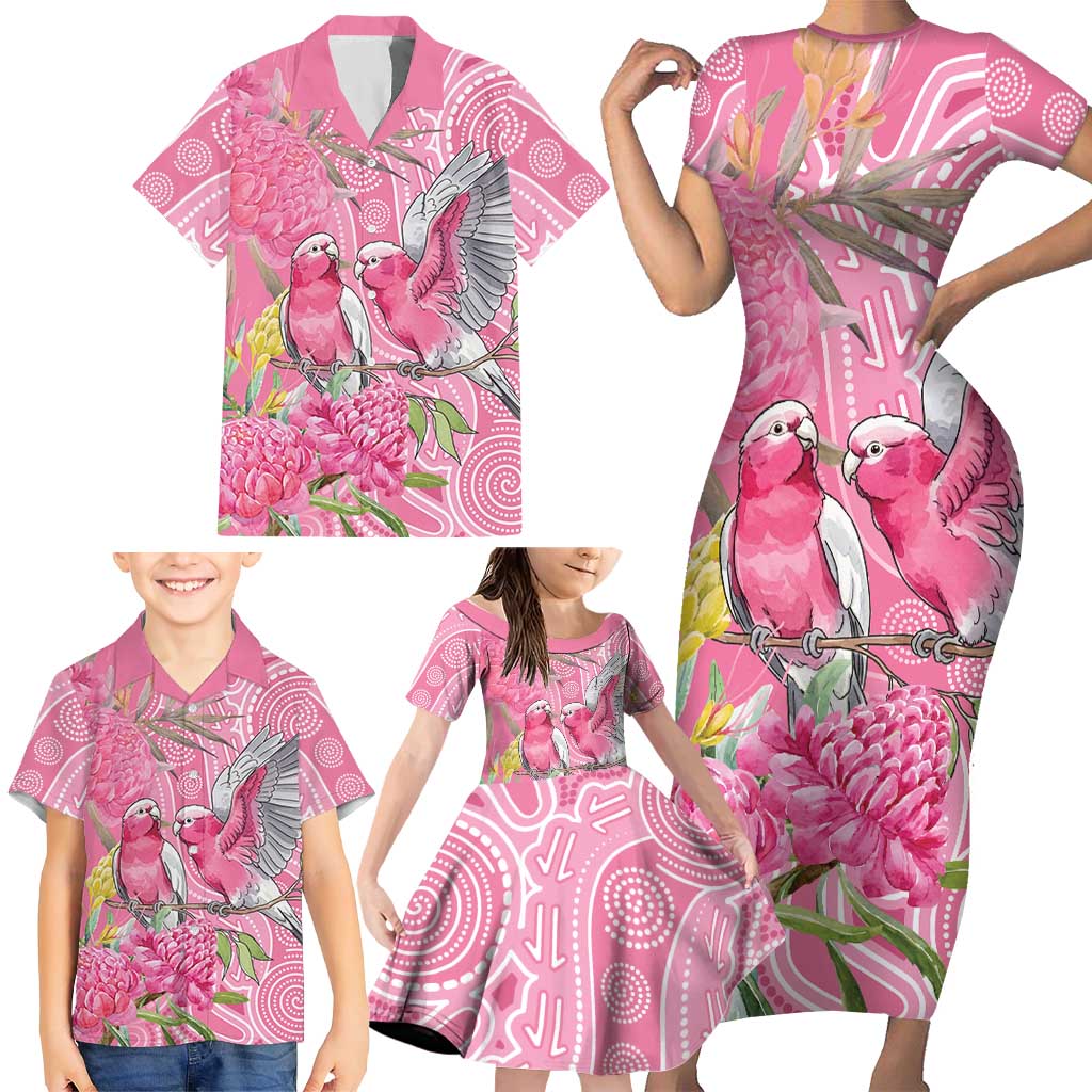 Australia Pink Galah Family Matching Short Sleeve Bodycon Dress and Hawaiian Shirt Rose-breasted Cockatoo Waratah Indigenous Art - Aussie Hoodie