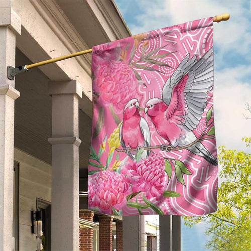 Australia Pink Galah Garden Flag Rose-breasted Cockatoo Waratah Indigenous Art - Aussie Hoodie