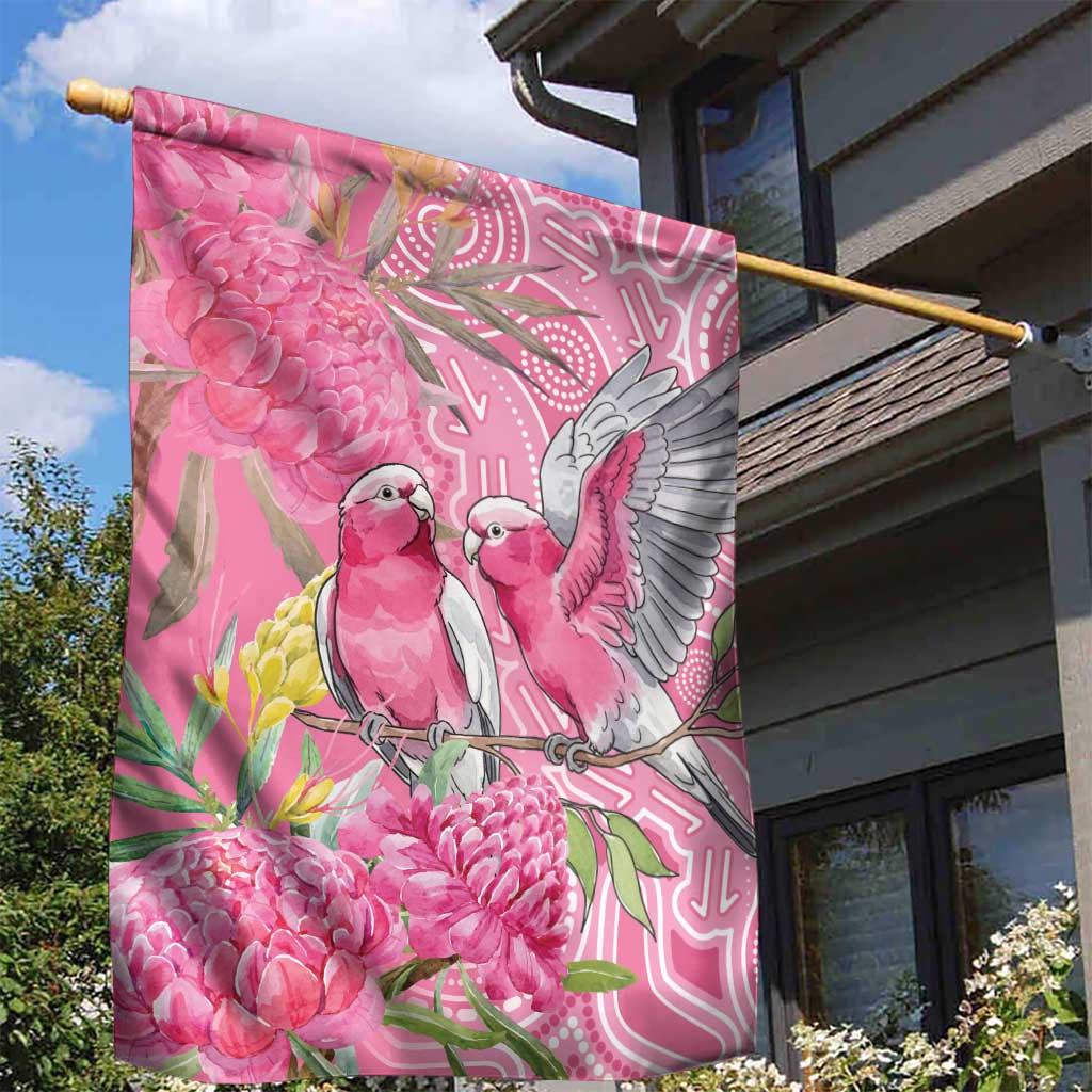 Australia Pink Galah Garden Flag Rose-breasted Cockatoo Waratah Indigenous Art - Aussie Hoodie