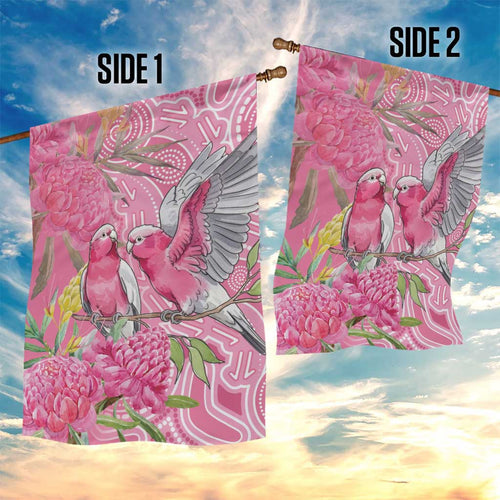 Australia Pink Galah Garden Flag Rose-breasted Cockatoo Waratah Indigenous Art - Aussie Hoodie