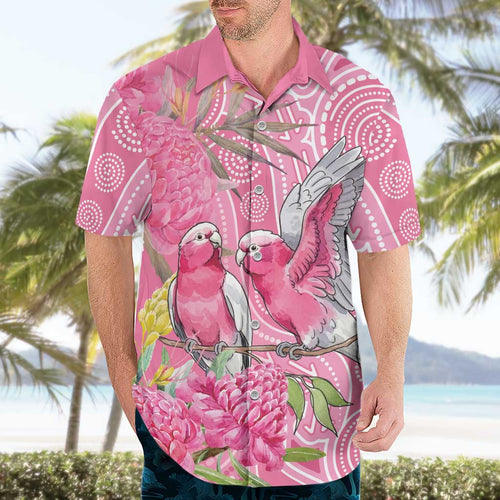 Australia Pink Galah Hawaiian Shirt Rose-breasted Cockatoo Waratah Indigenous Art - Aussie Hoodie