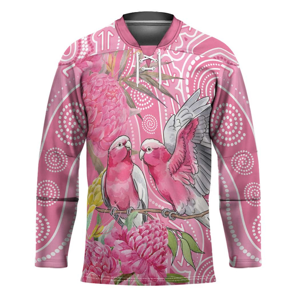 Australia Pink Galah Hockey Jersey Rose-breasted Cockatoo Waratah Indigenous Art - Aussie Hoodie