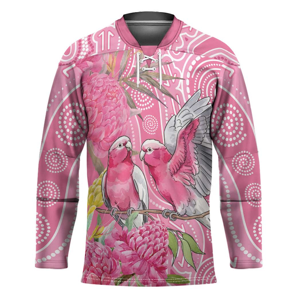 Australia Pink Galah Hockey Jersey Rose-breasted Cockatoo Waratah Indigenous Art - Aussie Hoodie