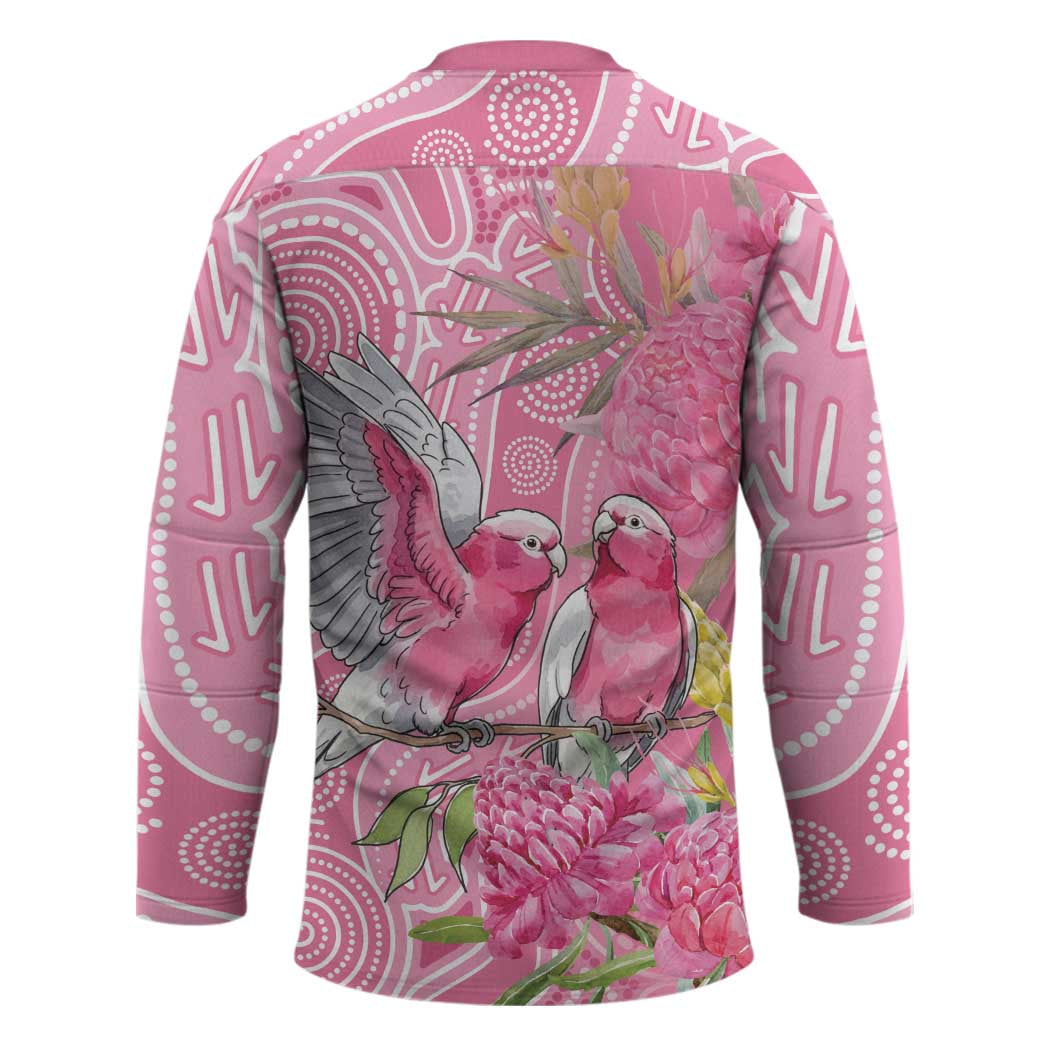 Australia Pink Galah Hockey Jersey Rose-breasted Cockatoo Waratah Indigenous Art - Aussie Hoodie