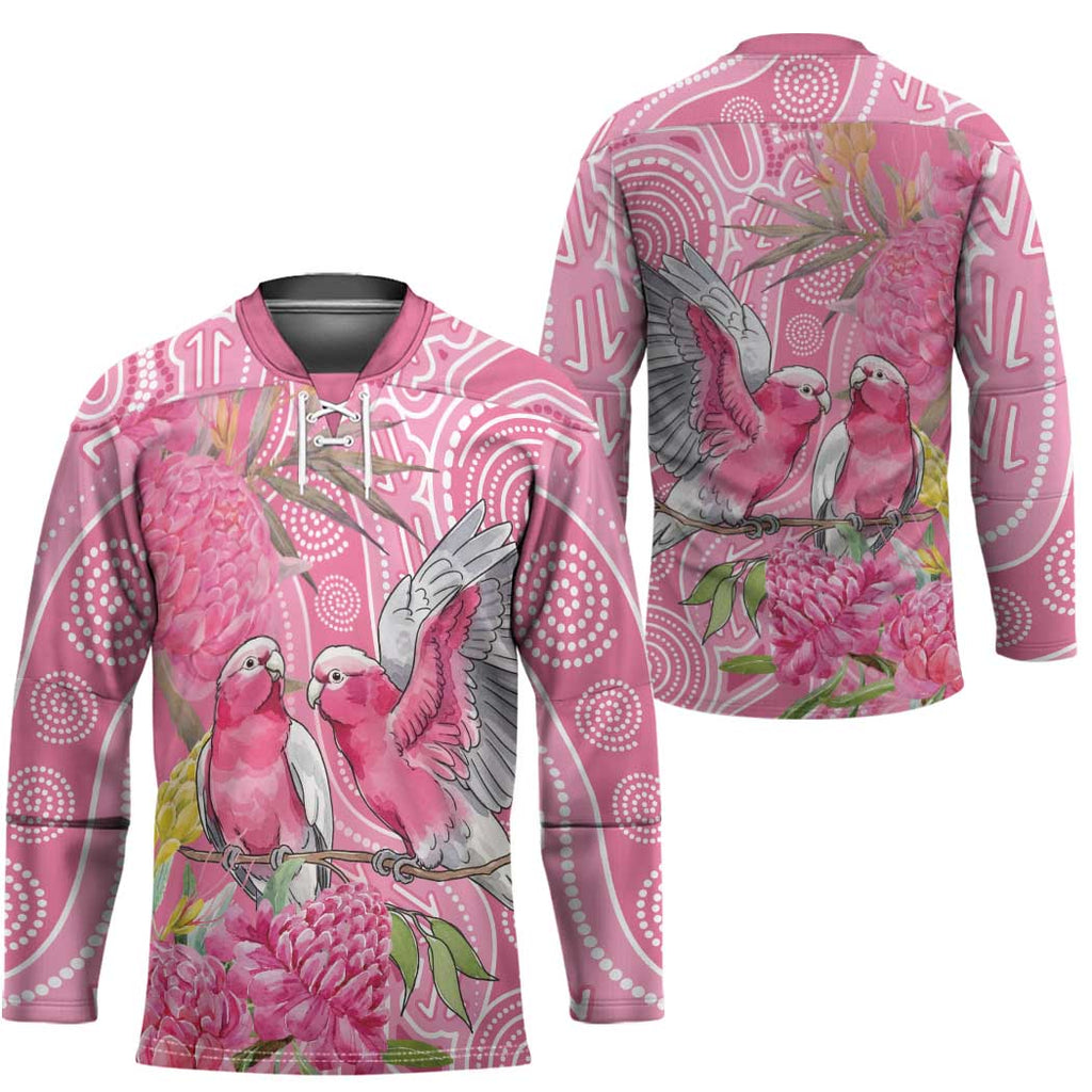 Australia Pink Galah Hockey Jersey Rose-breasted Cockatoo Waratah Indigenous Art - Aussie Hoodie