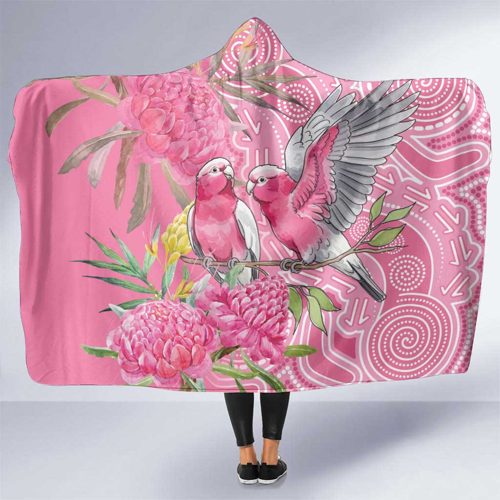 Australia Pink Galah Hooded Blanket Rose-breasted Cockatoo Waratah Indigenous Art - Aussie Hoodie