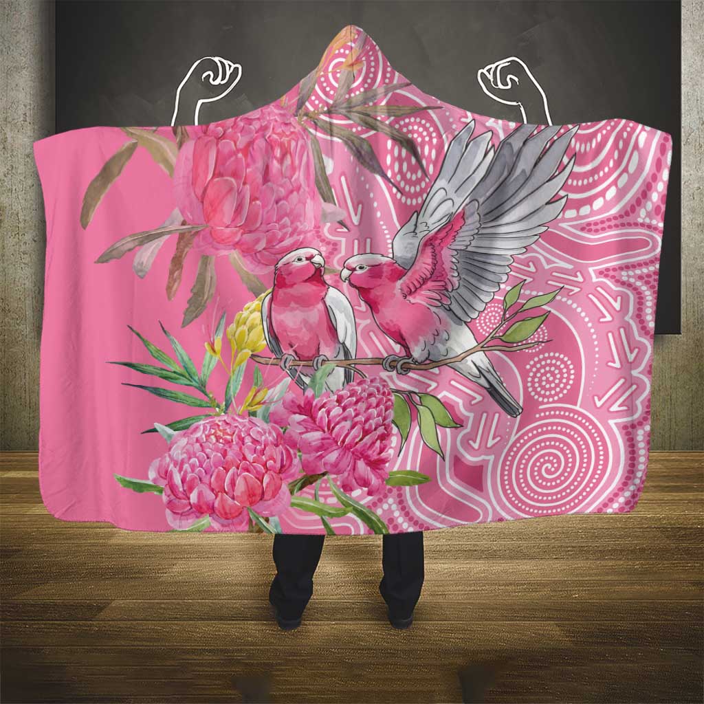 Australia Pink Galah Hooded Blanket Rose-breasted Cockatoo Waratah Indigenous Art - Aussie Hoodie