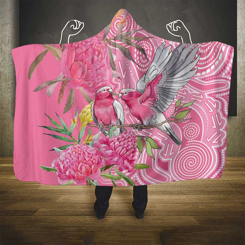 Australia Pink Galah Hooded Blanket Rose-breasted Cockatoo Waratah Indigenous Art - Aussie Hoodie
