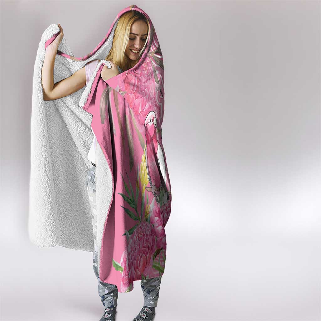 Australia Pink Galah Hooded Blanket Rose-breasted Cockatoo Waratah Indigenous Art - Aussie Hoodie