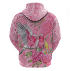 Australia Pink Galah Hoodie Rose-breasted Cockatoo Waratah Indigenous Art - Aussie Hoodie