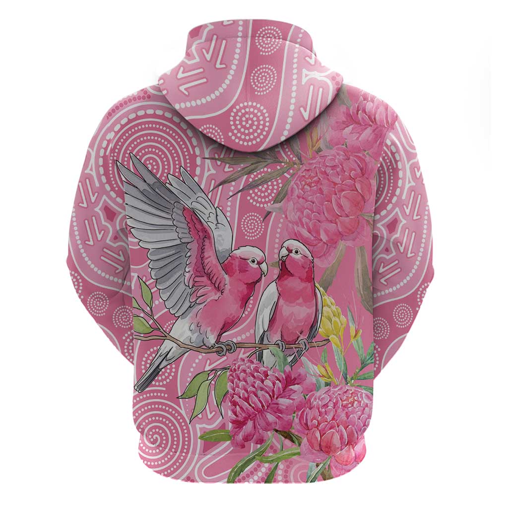 Australia Pink Galah Hoodie Rose-breasted Cockatoo Waratah Indigenous Art - Aussie Hoodie