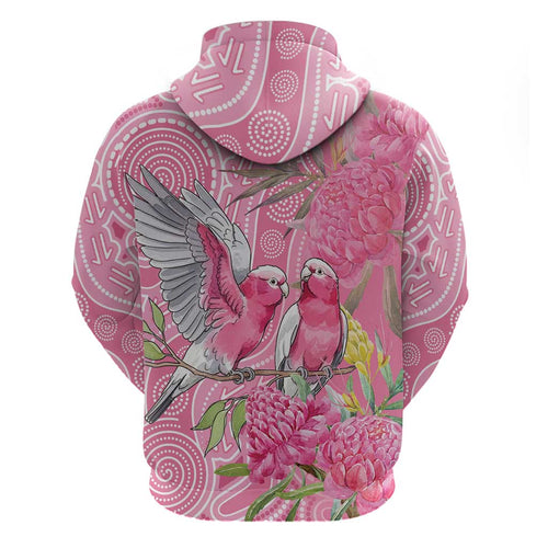 Australia Pink Galah Hoodie Rose-breasted Cockatoo Waratah Indigenous Art - Aussie Hoodie