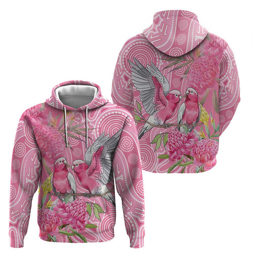 Australia Pink Galah Hoodie Rose-breasted Cockatoo Waratah Indigenous Art - Aussie Hoodie