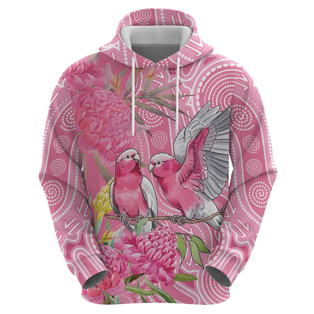 Australia Pink Galah Hoodie Rose-breasted Cockatoo Waratah Indigenous Art - Aussie Hoodie