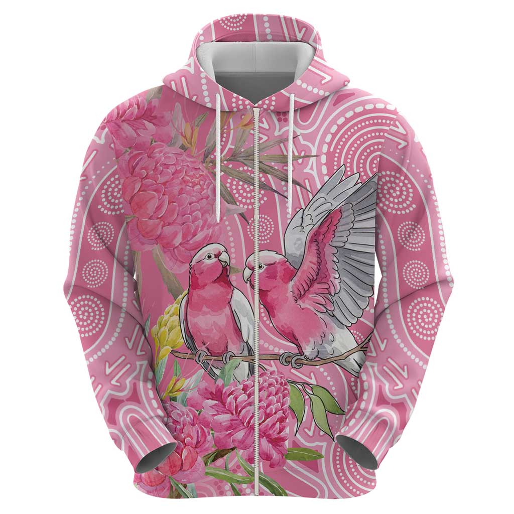 Australia Pink Galah Hoodie Rose-breasted Cockatoo Waratah Indigenous Art - Aussie Hoodie