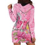 Australia Pink Galah Hoodie Dress Rose-breasted Cockatoo Waratah Indigenous Art - Aussie Hoodie