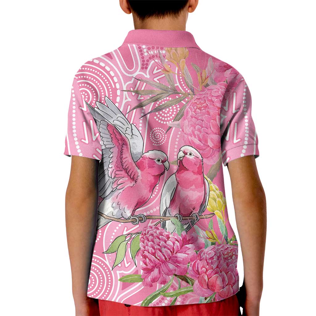 Australia Pink Galah Kid Polo Shirt Rose-breasted Cockatoo Waratah Indigenous Art - Aussie Hoodie