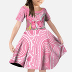 Australia Pink Galah Kid Short Sleeve Dress Rose-breasted Cockatoo Waratah Indigenous Art - Aussie Hoodie
