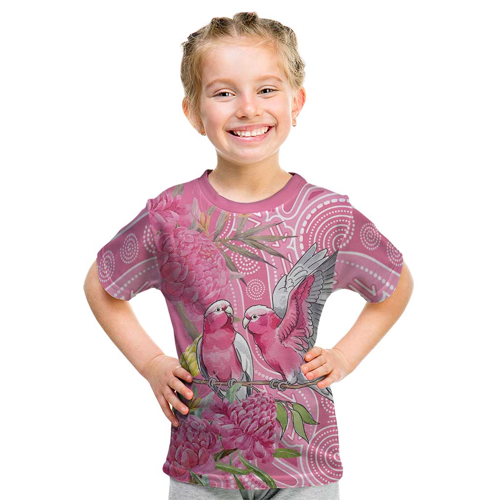 Australia Pink Galah Kid T Shirt Rose-breasted Cockatoo Waratah Indigenous Art - Aussie Hoodie