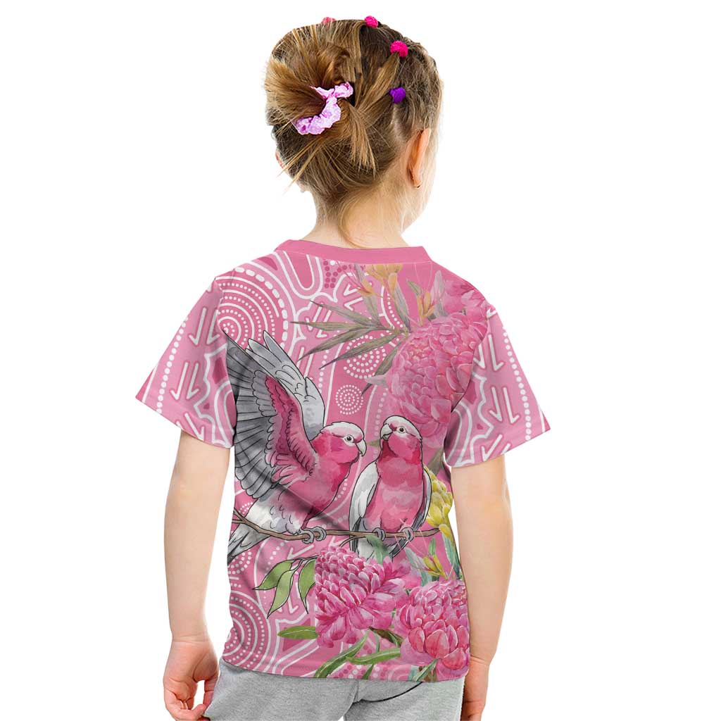 Australia Pink Galah Kid T Shirt Rose-breasted Cockatoo Waratah Indigenous Art - Aussie Hoodie