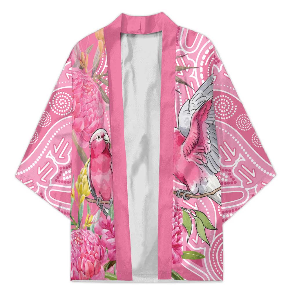 Australia Pink Galah Kimono Rose-breasted Cockatoo Waratah Indigenous Art - Aussie Hoodie