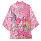 Australia Pink Galah Kimono Rose-breasted Cockatoo Waratah Indigenous Art - Aussie Hoodie