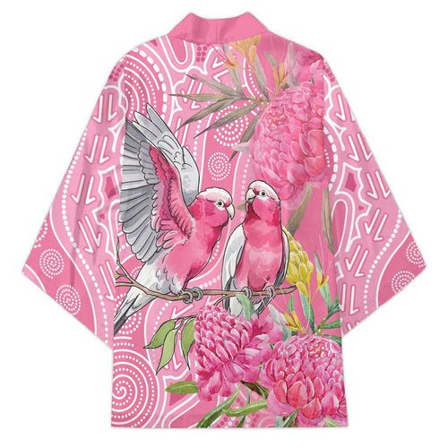 Australia Pink Galah Kimono Rose-breasted Cockatoo Waratah Indigenous Art - Aussie Hoodie