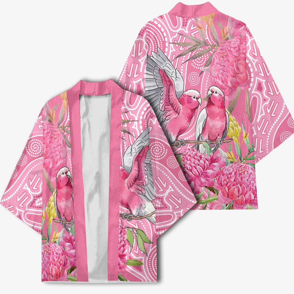 Australia Pink Galah Kimono Rose-breasted Cockatoo Waratah Indigenous Art - Aussie Hoodie