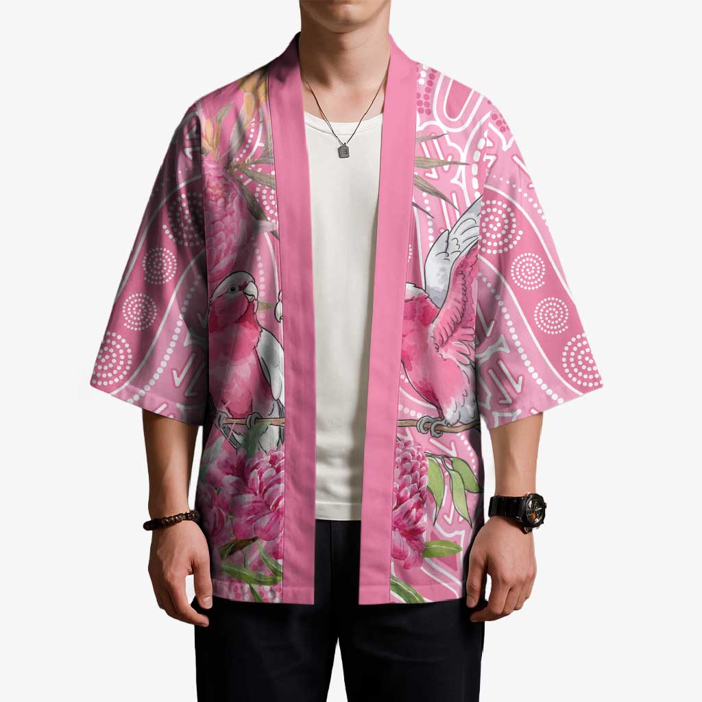 Australia Pink Galah Kimono Rose-breasted Cockatoo Waratah Indigenous Art - Aussie Hoodie