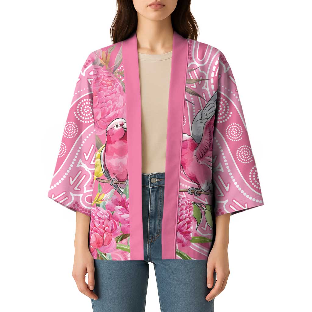 Australia Pink Galah Kimono Rose-breasted Cockatoo Waratah Indigenous Art - Aussie Hoodie