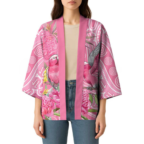 Australia Pink Galah Kimono Rose-breasted Cockatoo Waratah Indigenous Art - Aussie Hoodie