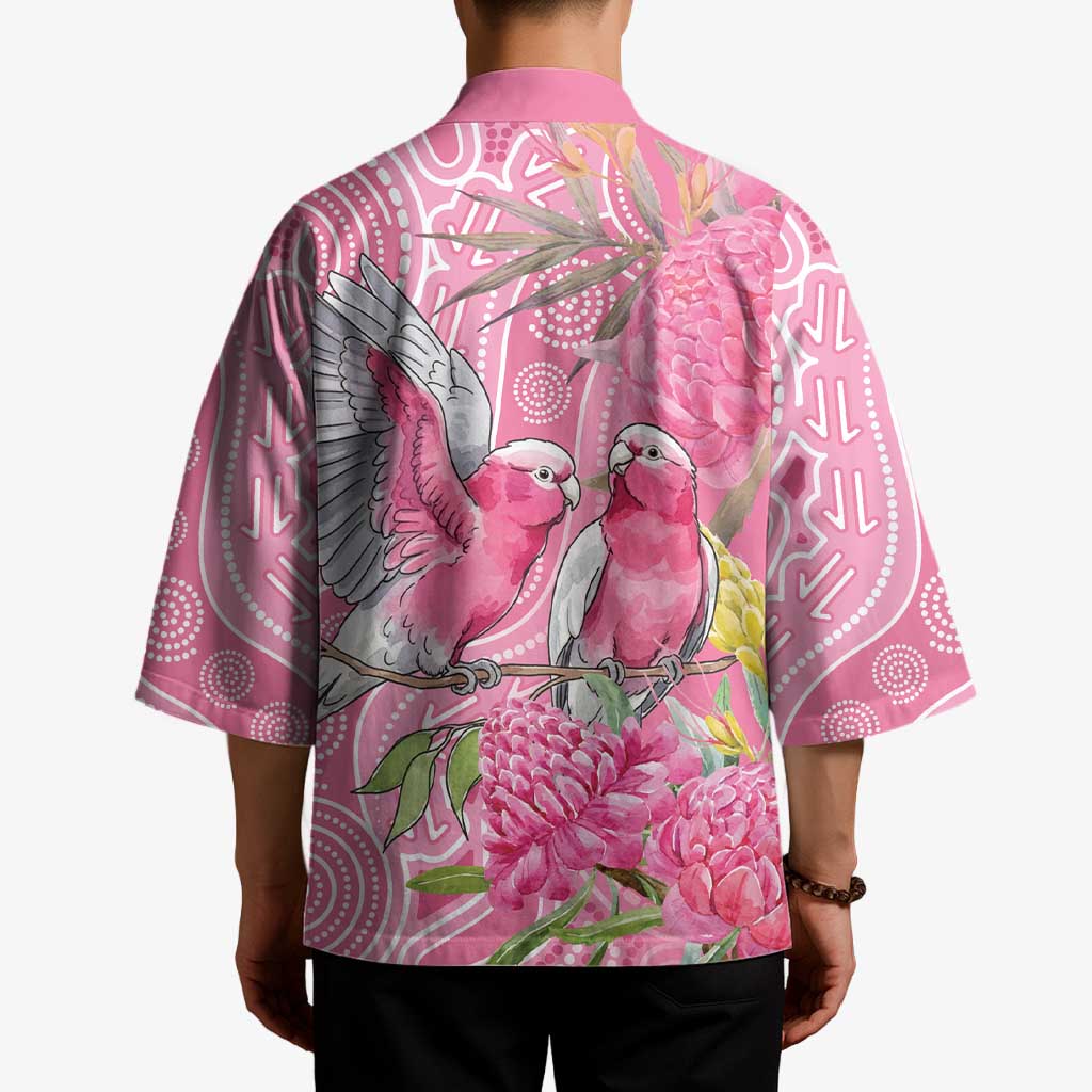 Australia Pink Galah Kimono Rose-breasted Cockatoo Waratah Indigenous Art - Aussie Hoodie