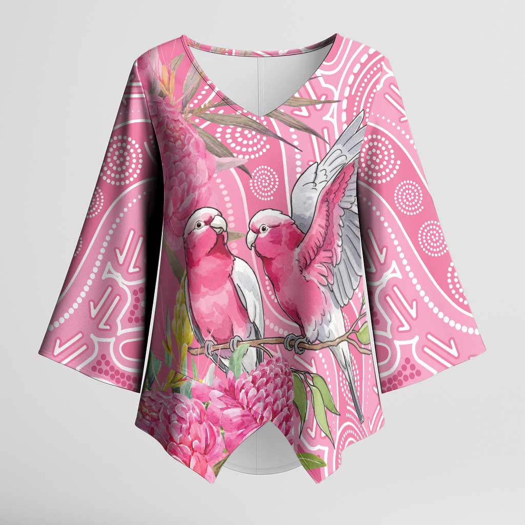 Australia Pink Galah Kimono Sleeve Blouse Rose-breasted Cockatoo Waratah Indigenous Art - Aussie Hoodie