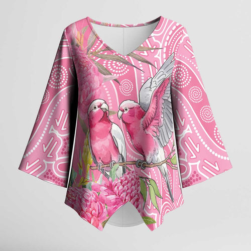 Australia Pink Galah Kimono Sleeve Blouse Rose-breasted Cockatoo Waratah Indigenous Art - Aussie Hoodie