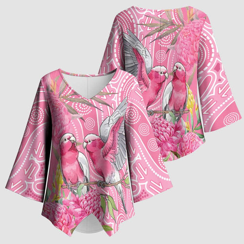 Australia Pink Galah Kimono Sleeve Blouse Rose-breasted Cockatoo Waratah Indigenous Art - Aussie Hoodie