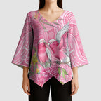Australia Pink Galah Kimono Sleeve Blouse Rose-breasted Cockatoo Waratah Indigenous Art - Aussie Hoodie