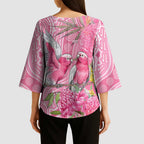 Australia Pink Galah Kimono Sleeve Blouse Rose-breasted Cockatoo Waratah Indigenous Art - Aussie Hoodie