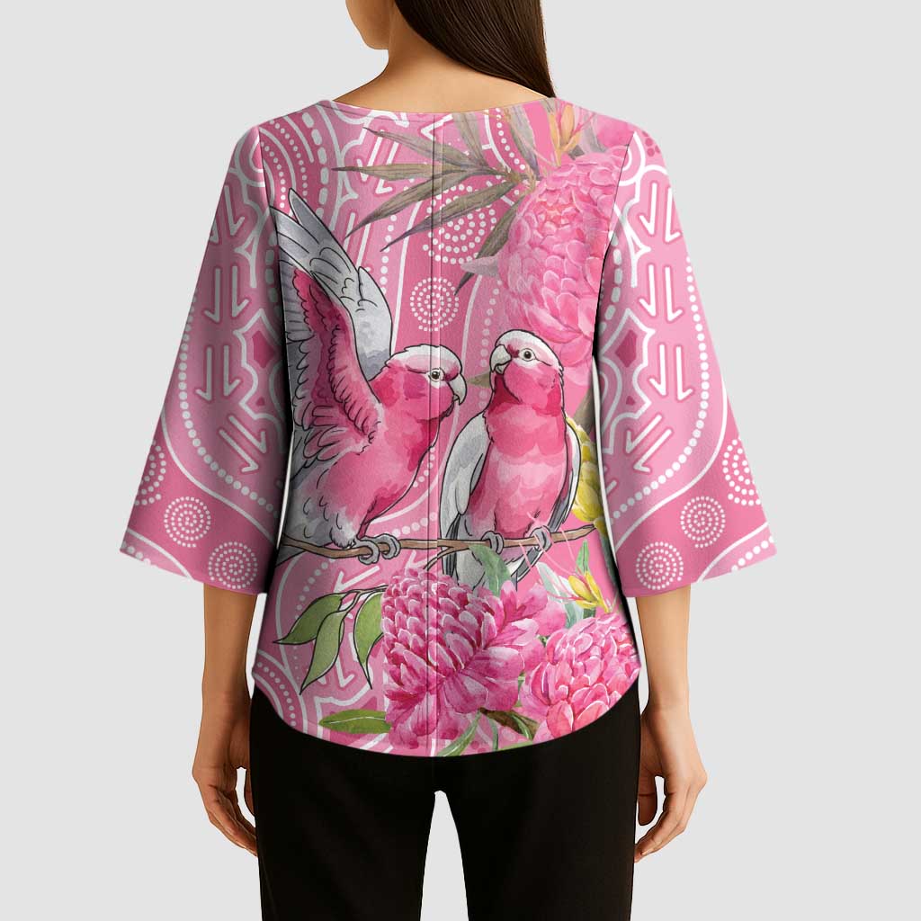 Australia Pink Galah Kimono Sleeve Blouse Rose-breasted Cockatoo Waratah Indigenous Art - Aussie Hoodie