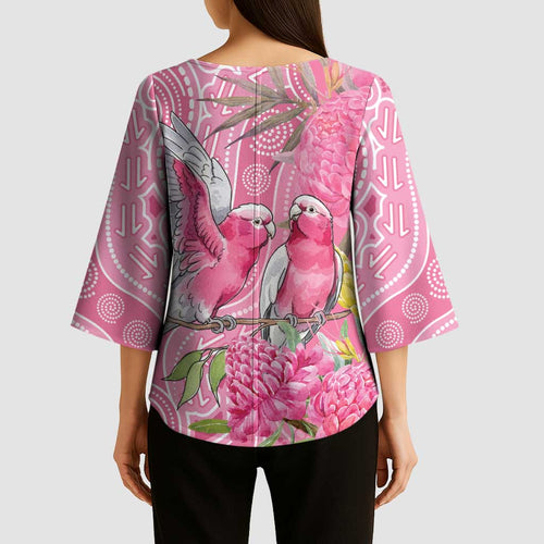 Australia Pink Galah Kimono Sleeve Blouse Rose-breasted Cockatoo Waratah Indigenous Art - Aussie Hoodie
