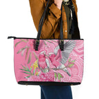 Australia Pink Galah Leather Tote Bag Rose-breasted Cockatoo Waratah Indigenous Art - Aussie Hoodie