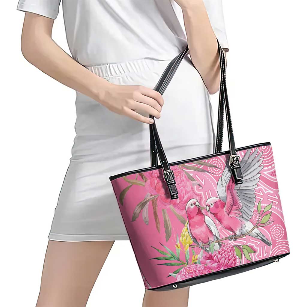 Australia Pink Galah Leather Tote Bag Rose-breasted Cockatoo Waratah Indigenous Art - Aussie Hoodie